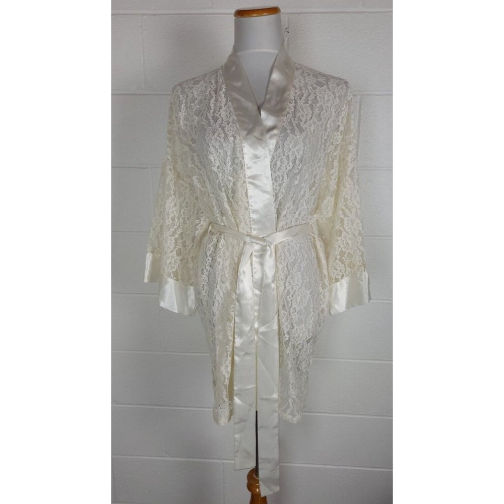 Vintage Victoria's Secret Gold Label White Floral‎ Lace Short Robe OSFA